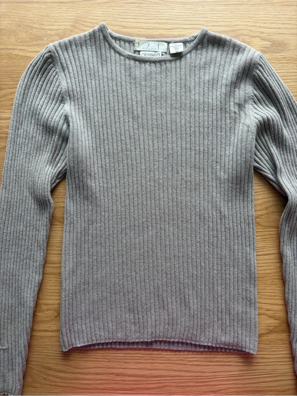 TSE Light Gray Ribbed Crew Neck Sweater